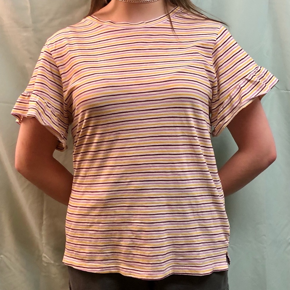 Striped flutter sleeve blouse